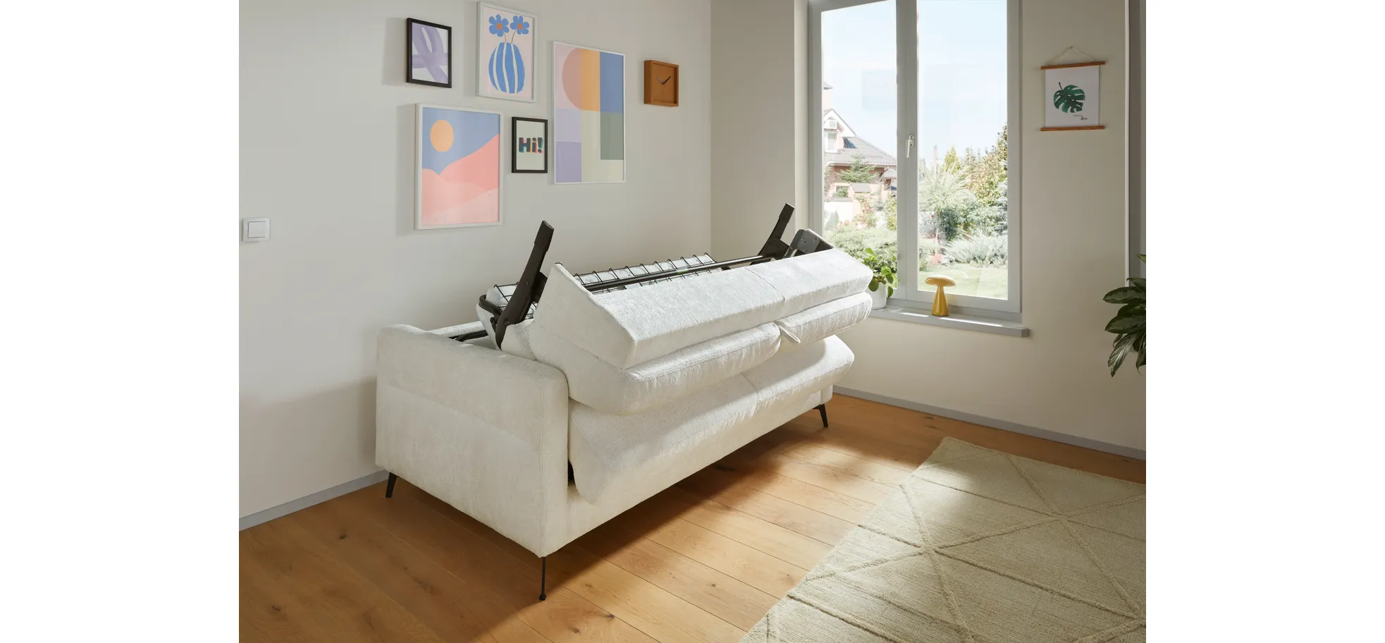 Schlafsofa Laredo - 2,5-Sitzer inkl. Schlaffunktion, Stoff, Offwhite
