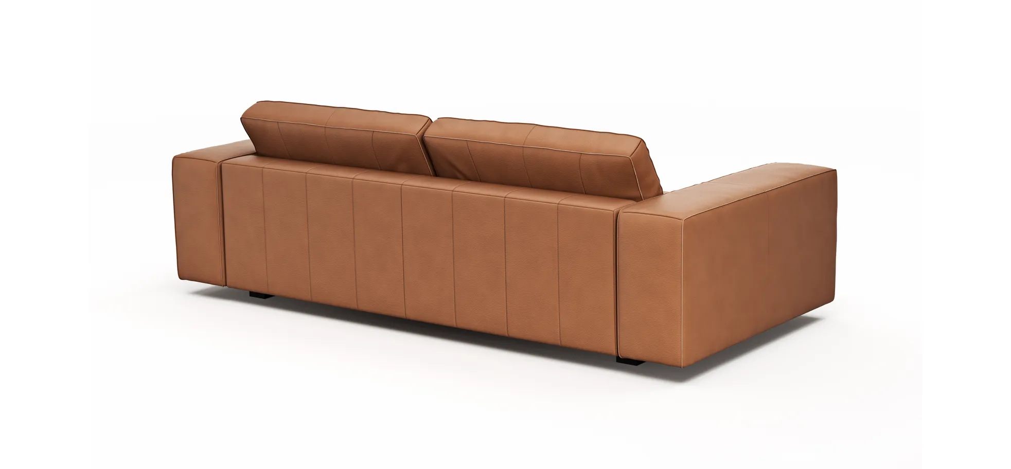 Sofa Aprino 1 - 3,5-Sitzer L, Dickleder, Cognac, Armlehne Block breit
