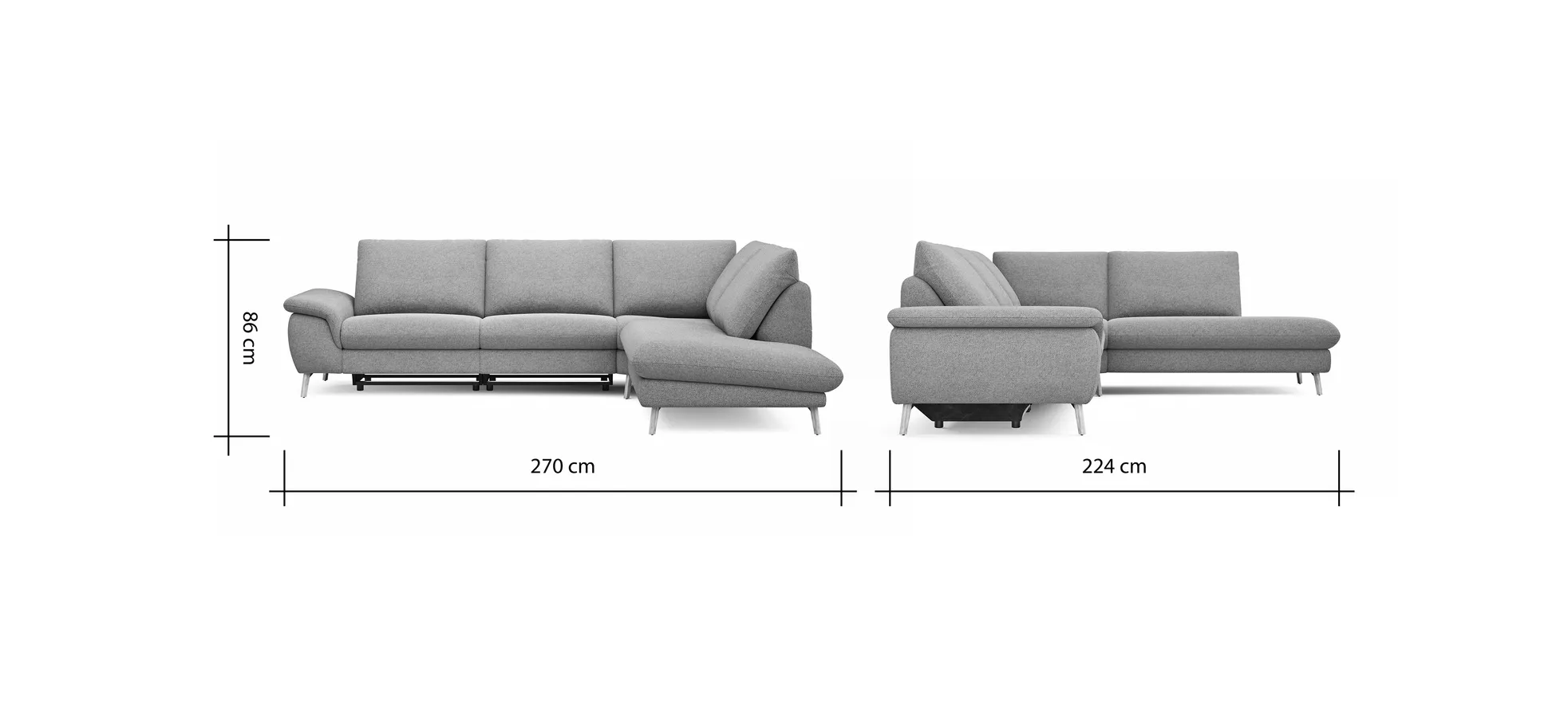 Ecksofa Gotera - 1,5-Sitzer med. + 1,5-Sitzer med. links mit Ecke und Abschlussteil rechts inkl. Rückenlehne verstellbar, Stoff, Olivgrün