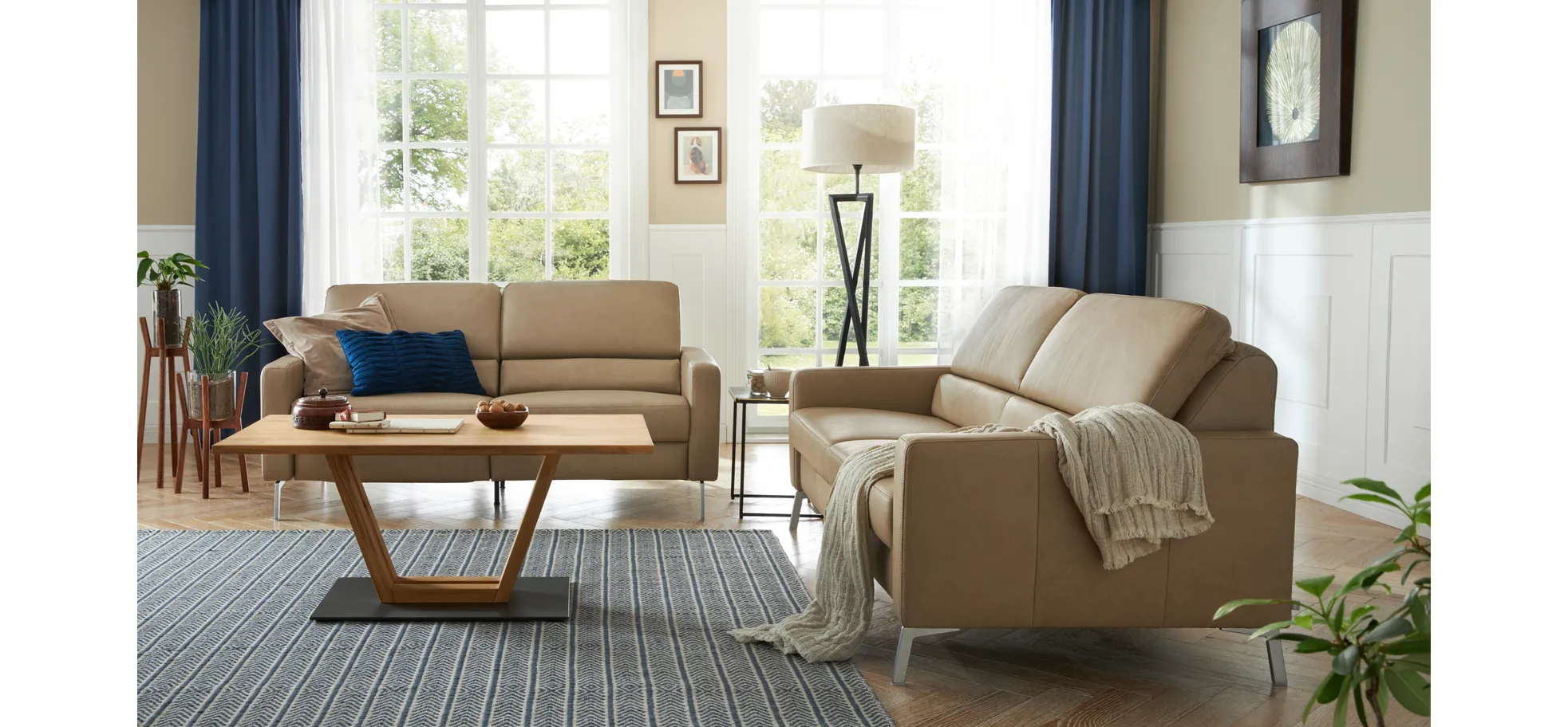 Sofa Valera - 2,5-Sitzer, Leder, Taupe