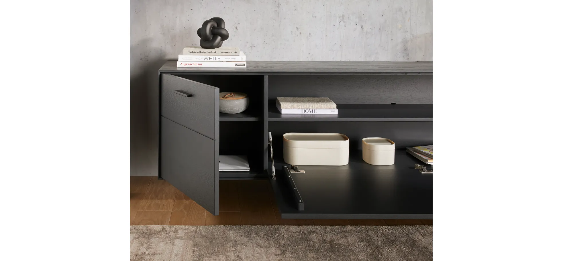 Lowboard Estana - Eiche massiv, Anthrazit 