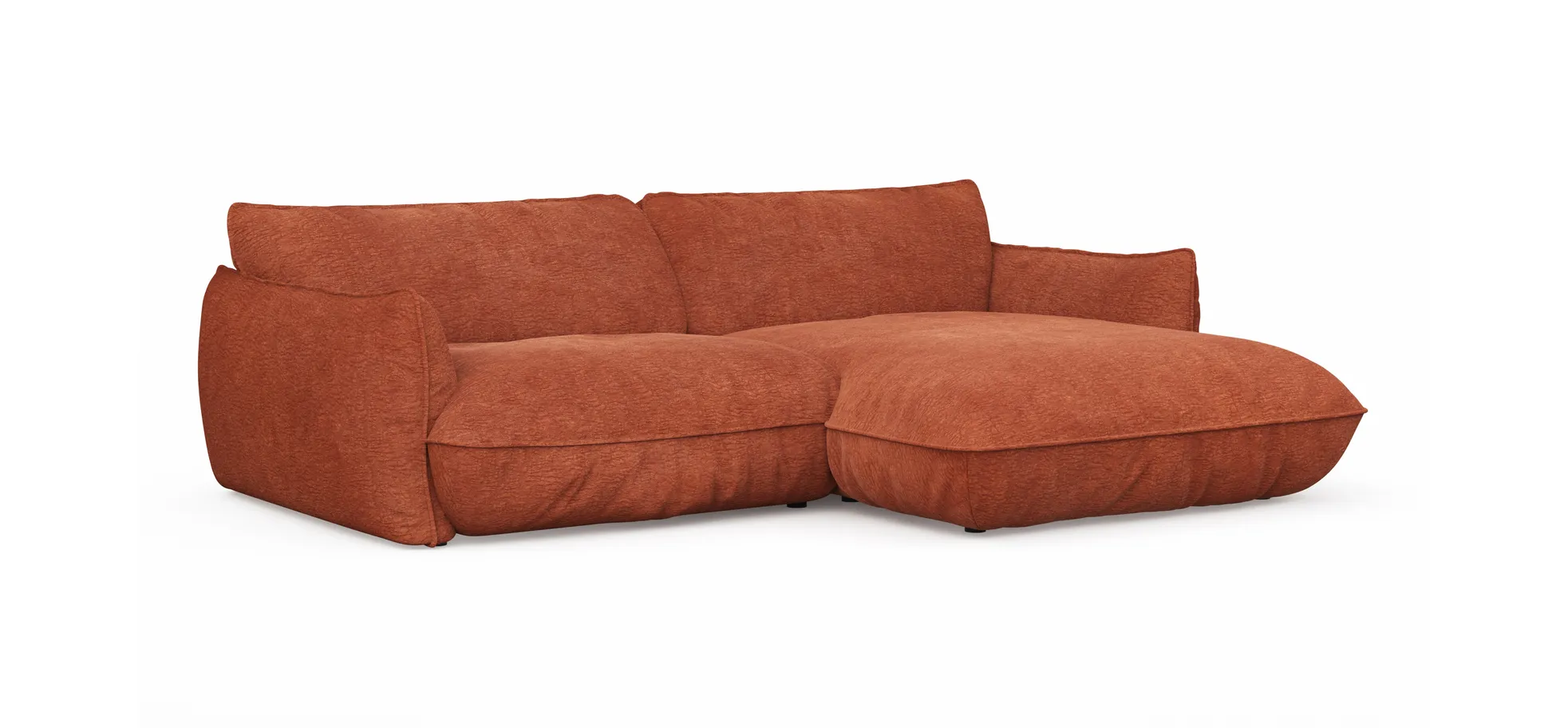 Ecksofa Fluffy - 2,5-Sitzer mit Longchair rechts inkl. Rückenlehne verstellbar, Stoff, Kupfer