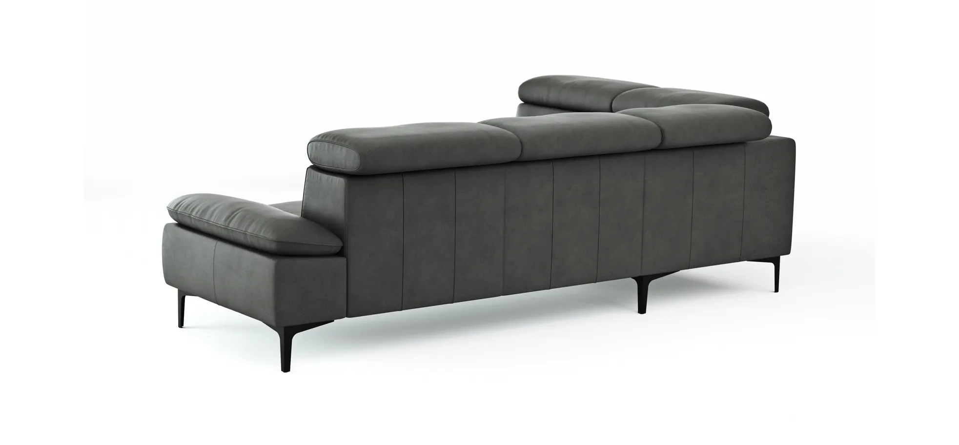 Ecksofa Felipa - Ecke links mit 2,5-Sitzer inkl. Kopfteil verstellbar, Leder, Grau
