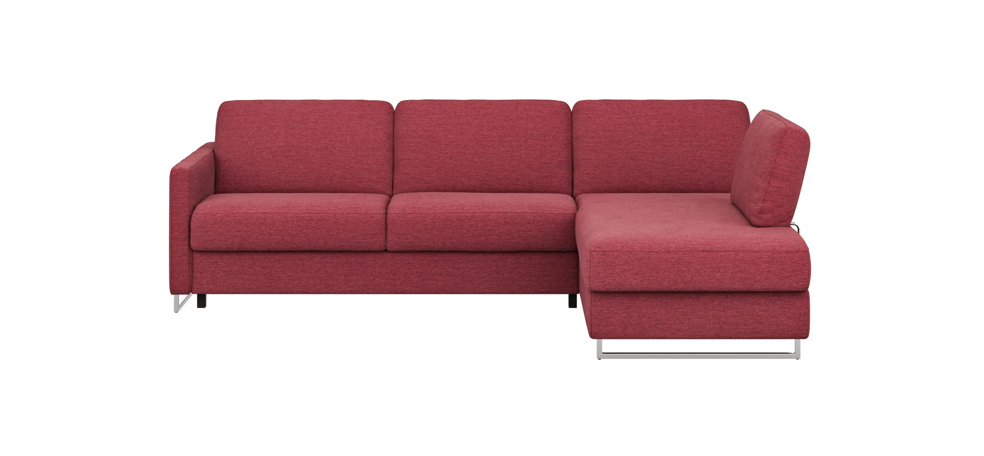 Ecksofa Nuoro - 2-Sitzer mit Longchair rechts inkl. Schlaffunktion und Bettkasten, Stoff, Rubin 130854