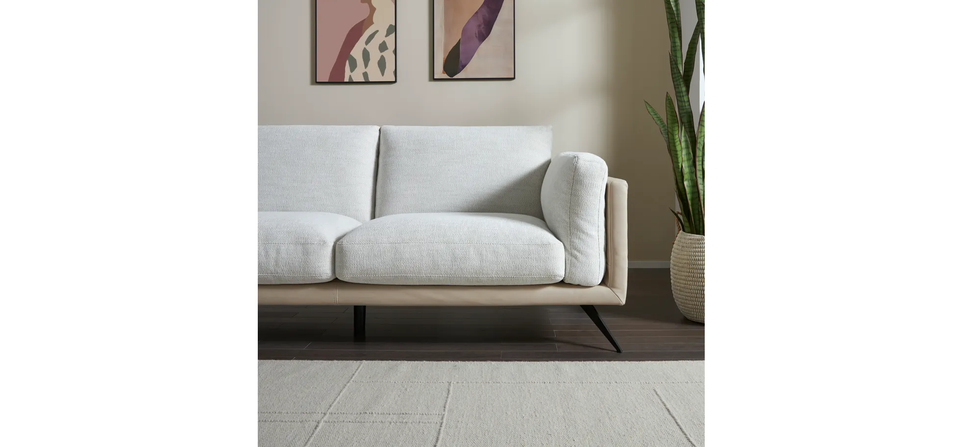 Ecksofa Valdemoro - Longchair mit 2,5-Sitzer rechts inkl. Rückenlehne verstellbar, Stoff, Creme