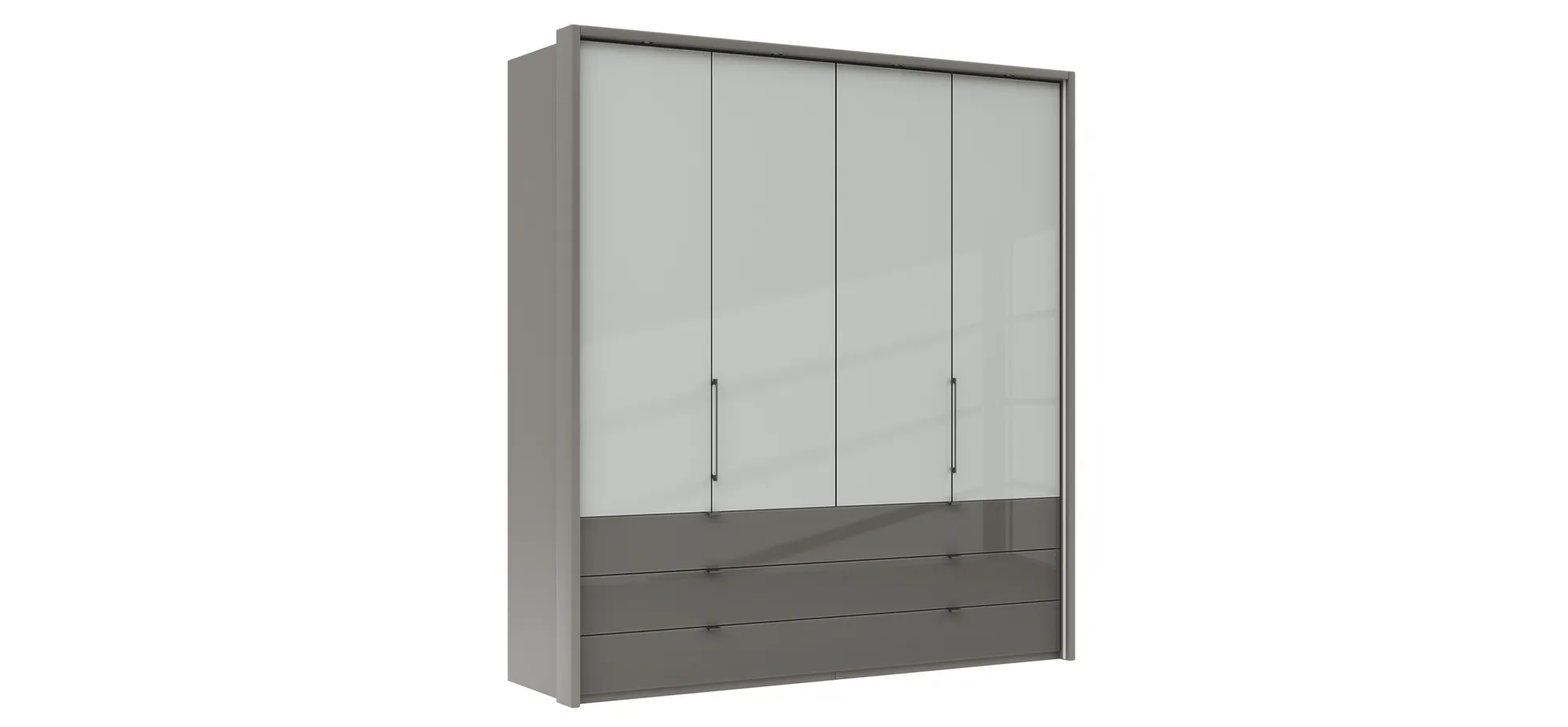 Drehtürenschrank Marbella - B. ca. 157cm, Korpus Melamin, Grau, Front Glas, Weiß 202464
