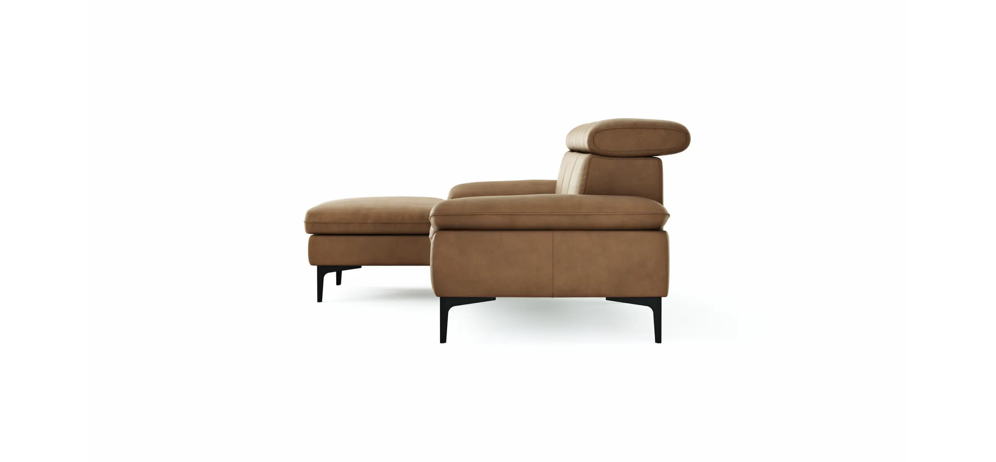 Ecksofa Felipa - Longchair links mit 2,5-Sitzer inkl. Kopfteil verstellbar, Leder, Cognac