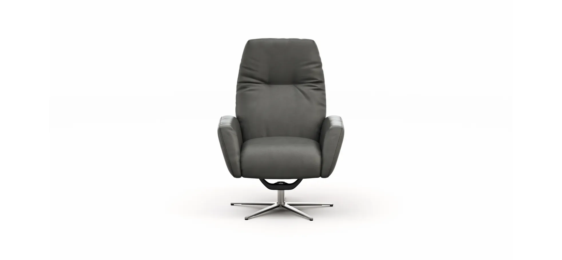 Einzelsessel Terni - Relaxfunktion, Sternfuss, Leder, Grau, 