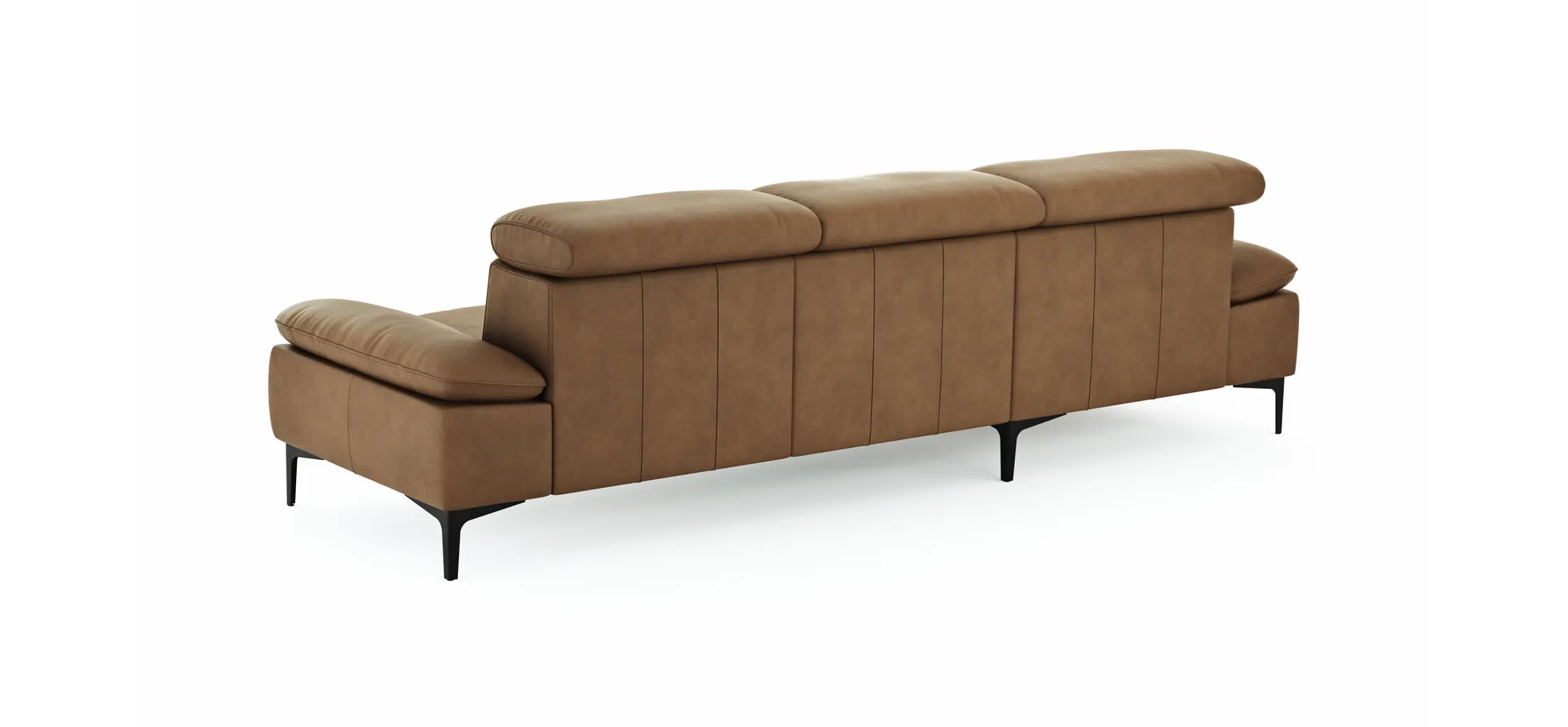 Ecksofa Felipa - Longchair links mit 2,5-Sitzer inkl. Kopfteil verstellbar, Leder, Cognac