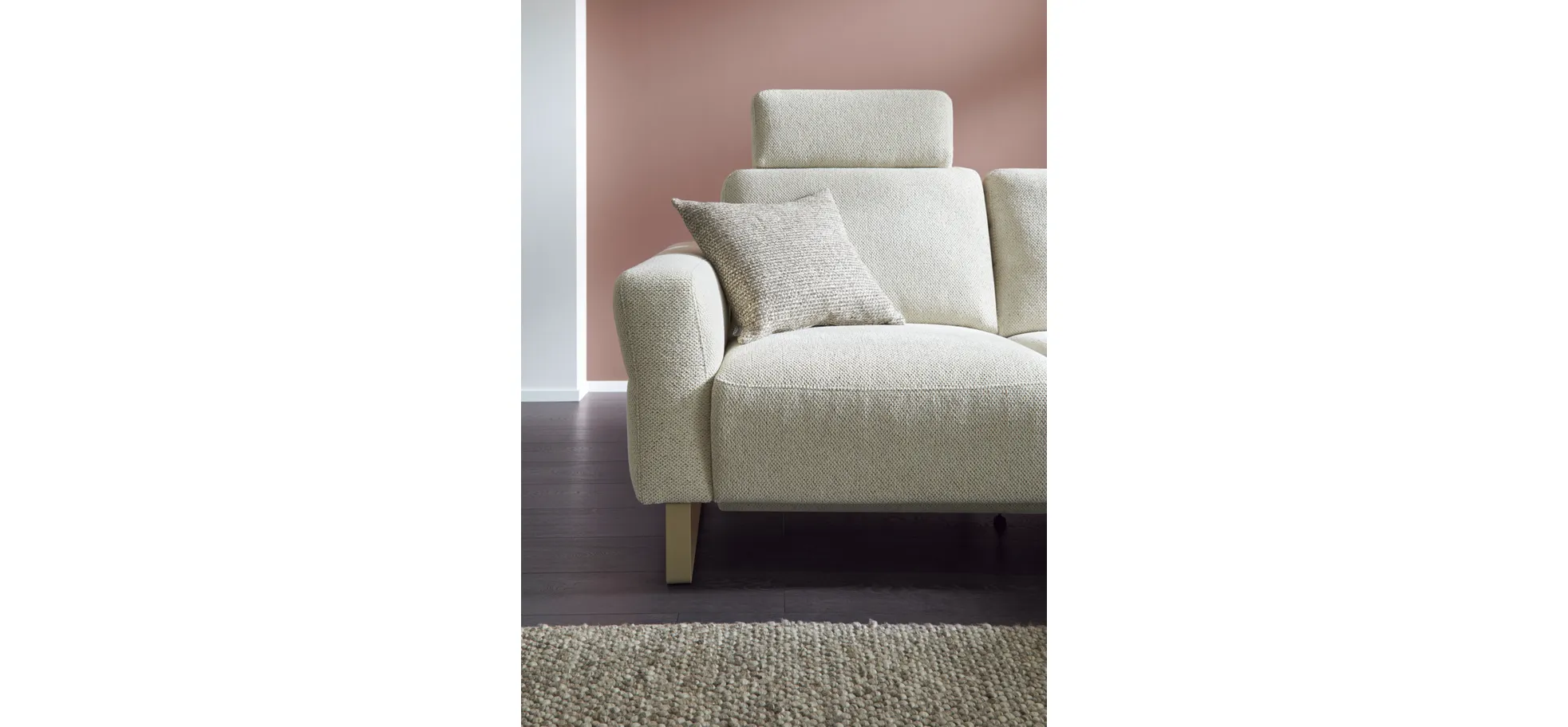 Ecksofa Leona - 2,5-Sitzer mit Ecke rechts inkl. Relaxfunktion motorisch, Stoff, Creme 