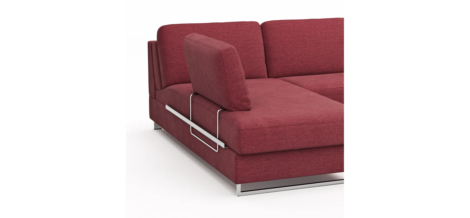 Ecksofa Nuoro - Longchair links mit 2-Sitzer inkl. Schlaffunktion und Bettkasten, Stoff, Rubin