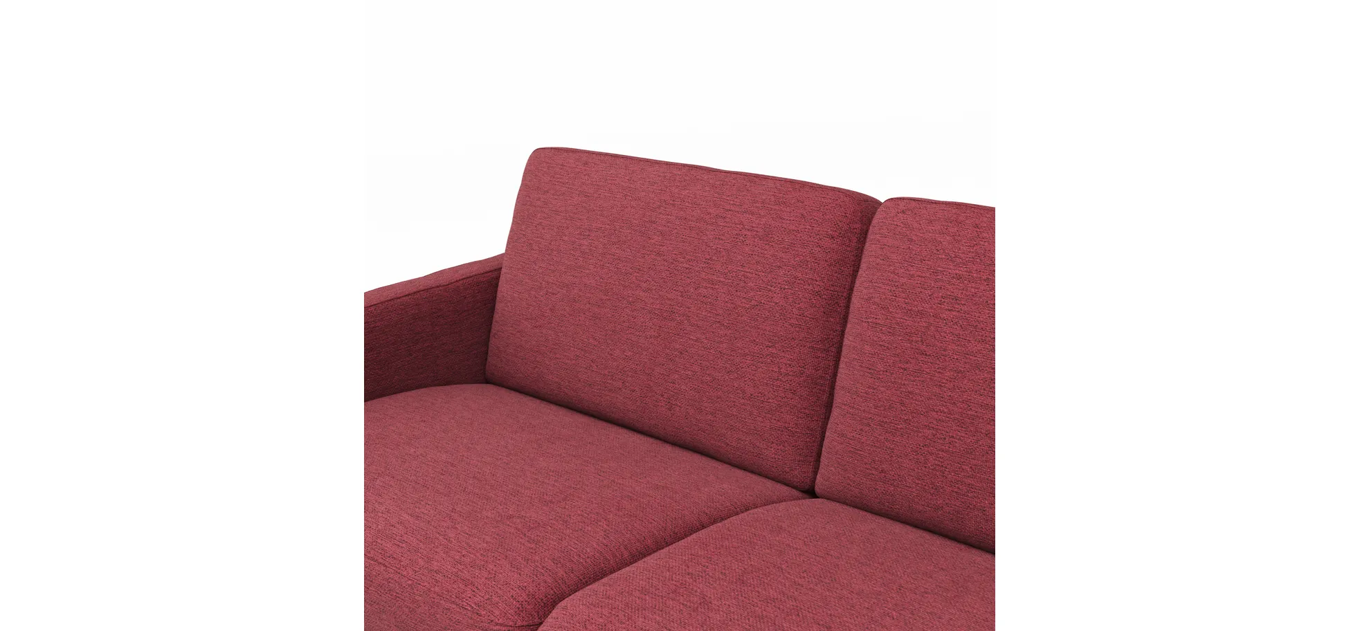 Ecksofa Nuoro - 2-Sitzer mit Longchair rechts inkl. Schlaffunktion und Bettkasten, Stoff, Rubin