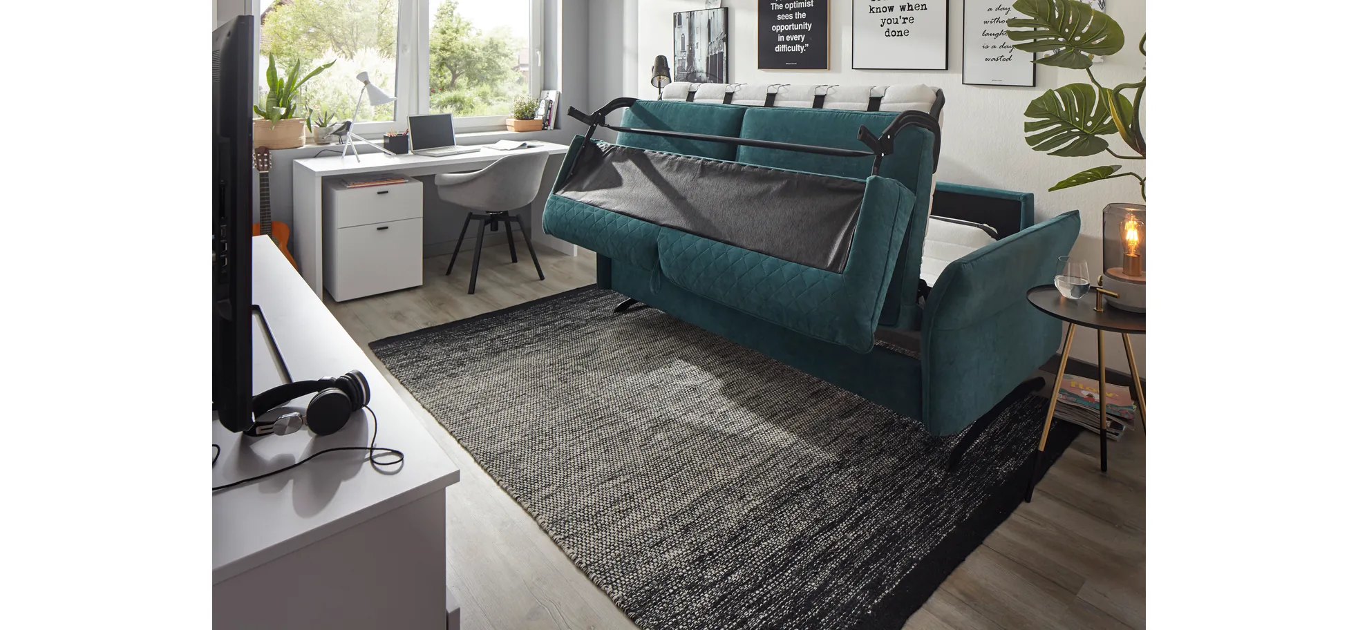Sofa Melida - 2,5-Sitzer inkl. Schlaffunktion, Stoff, Smaragd
