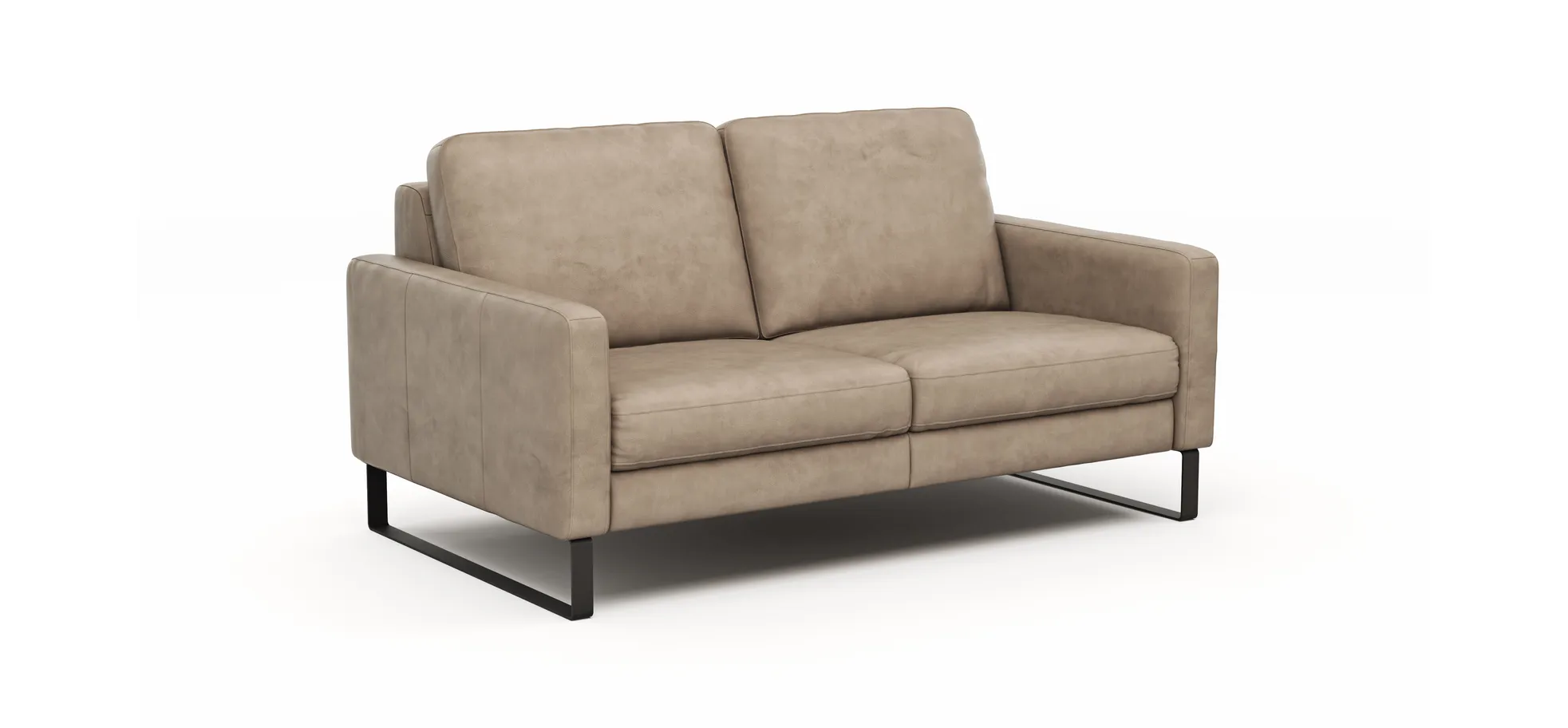 Sofa Enna - 2,5-Sitzer, Armlehne A, Leder, Taupe, Kufe, Schwarz