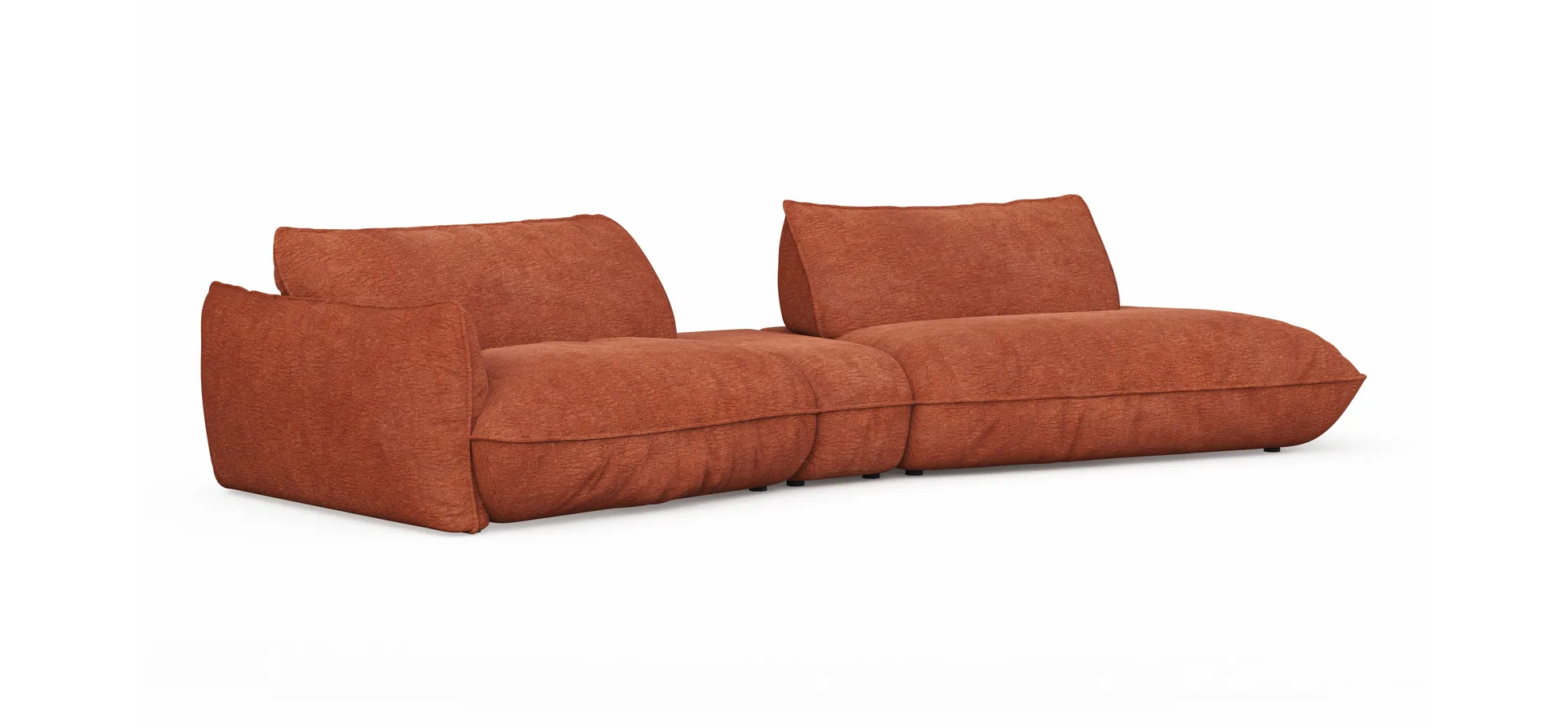 Trapezsofa Fluffy - 2-Sitzer mit Trapezelement und Abschlussteil inkl. Rückenlehne verstellbar, Stoff, Kupfer