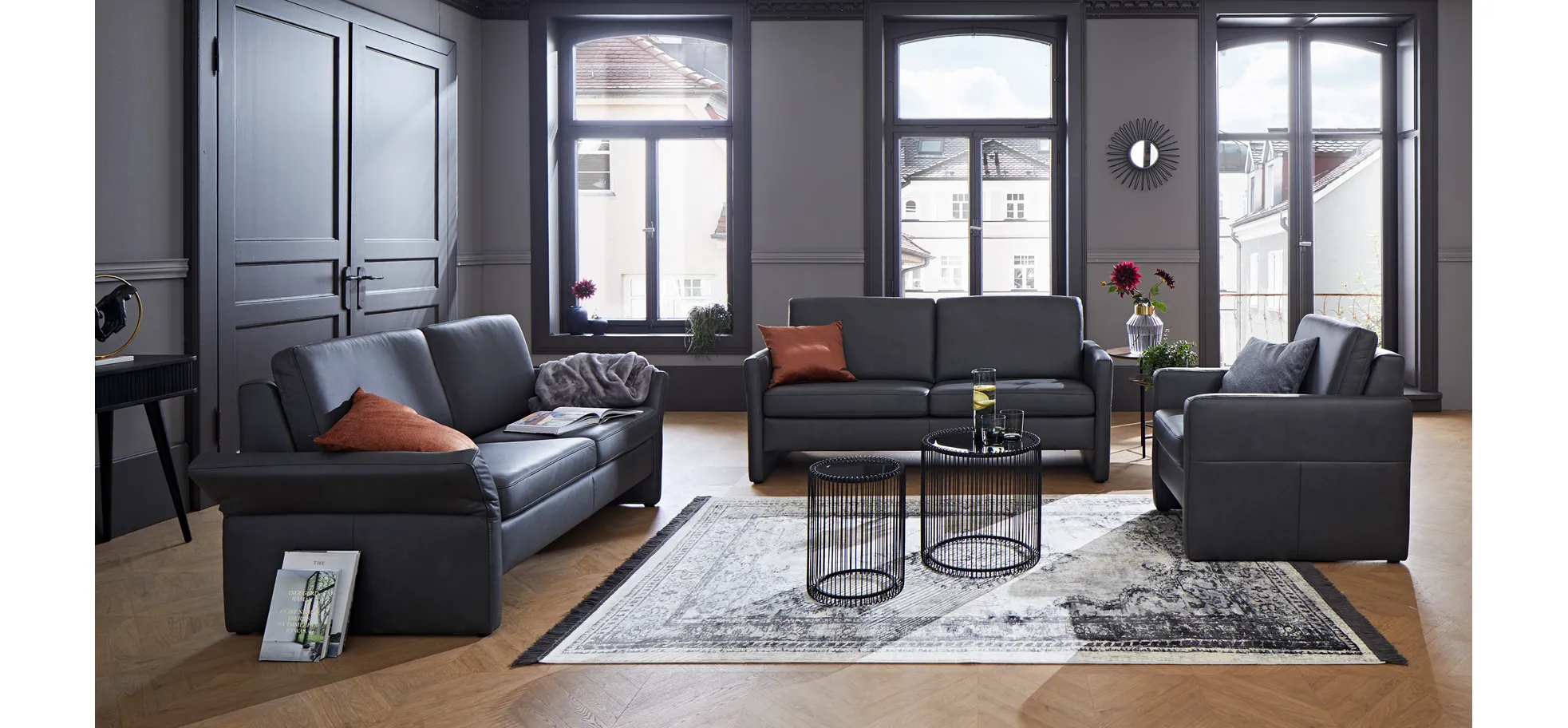 Sofa Arima - 2,5-Sitzer, Leder, Anthrazit
