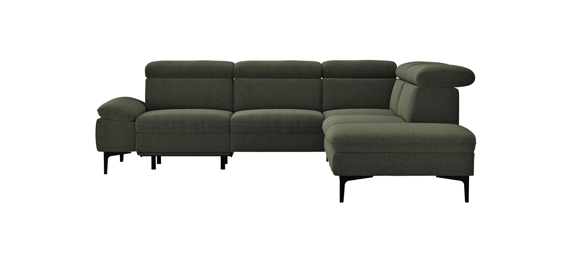 Ecksofa Felipa - 2,5-Sitzer mit Ecke rechts inkl. Armlehne verstellbar und Rückenlehne/Sitztiefe verstellbar (motorisch), Stoff, Dunkelgrün 105097
