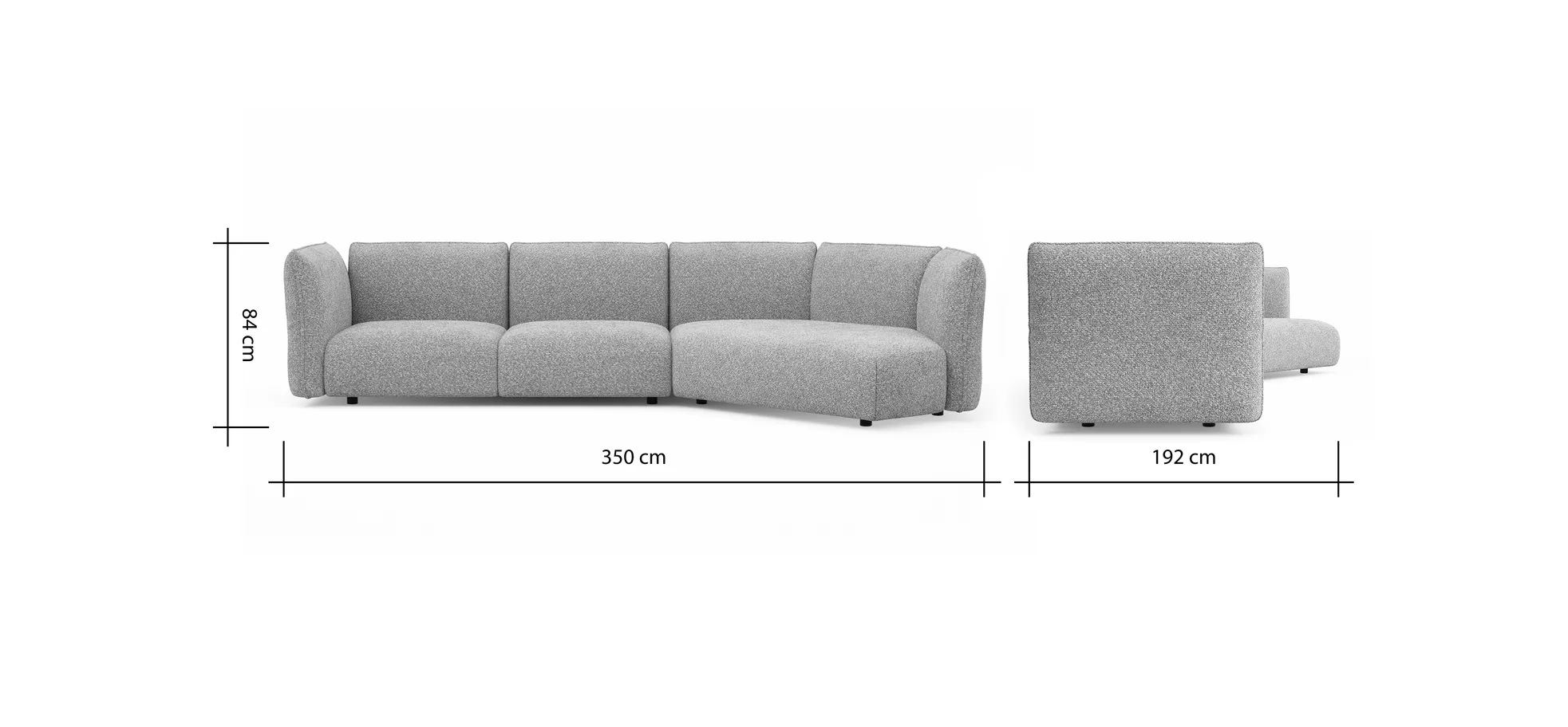 Trapezsofa Motone - 2-Sitzer mit Ecke rechts, Stoff, Hellgrau