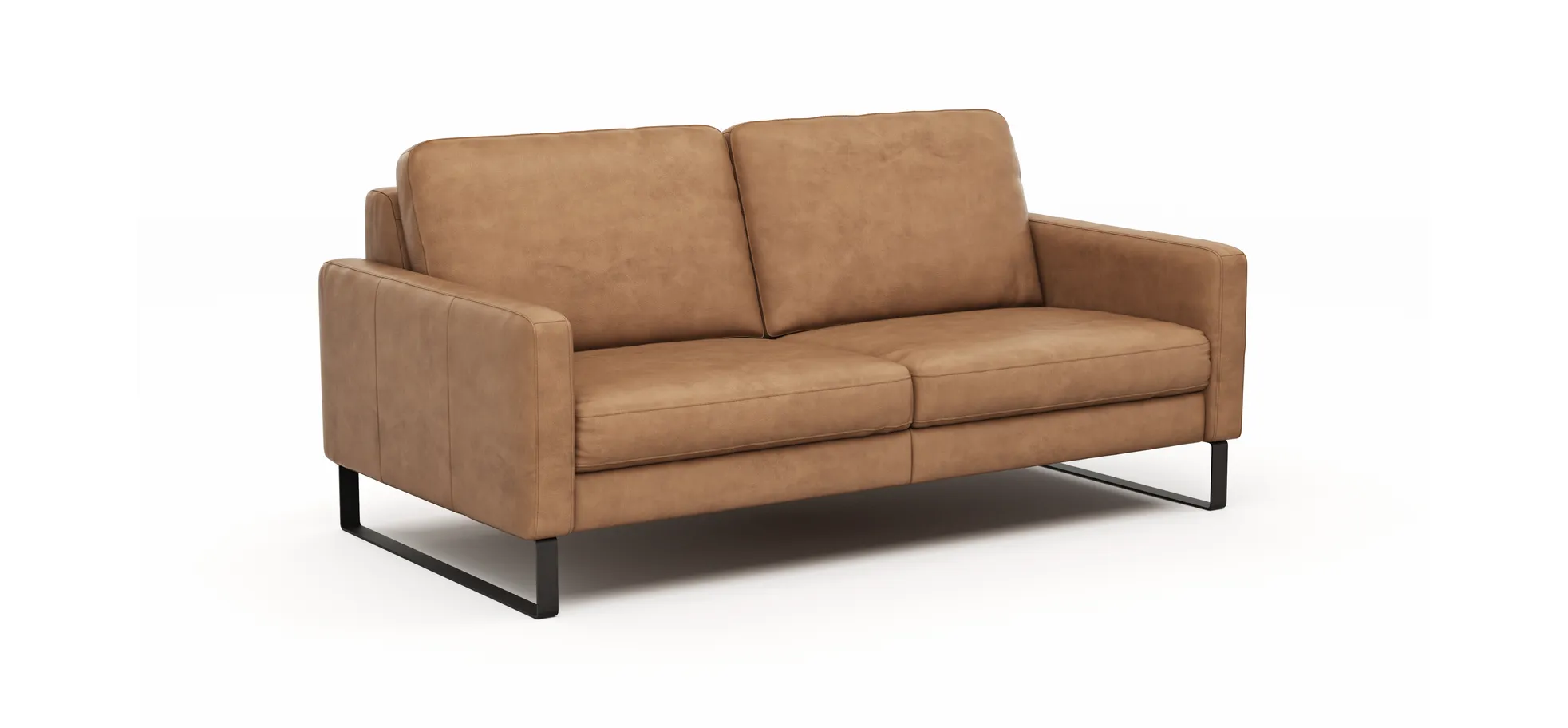 Sofa Enna - 3-Sitzer, Armlehne A, Leder, Cognac Kufe, Schwarz