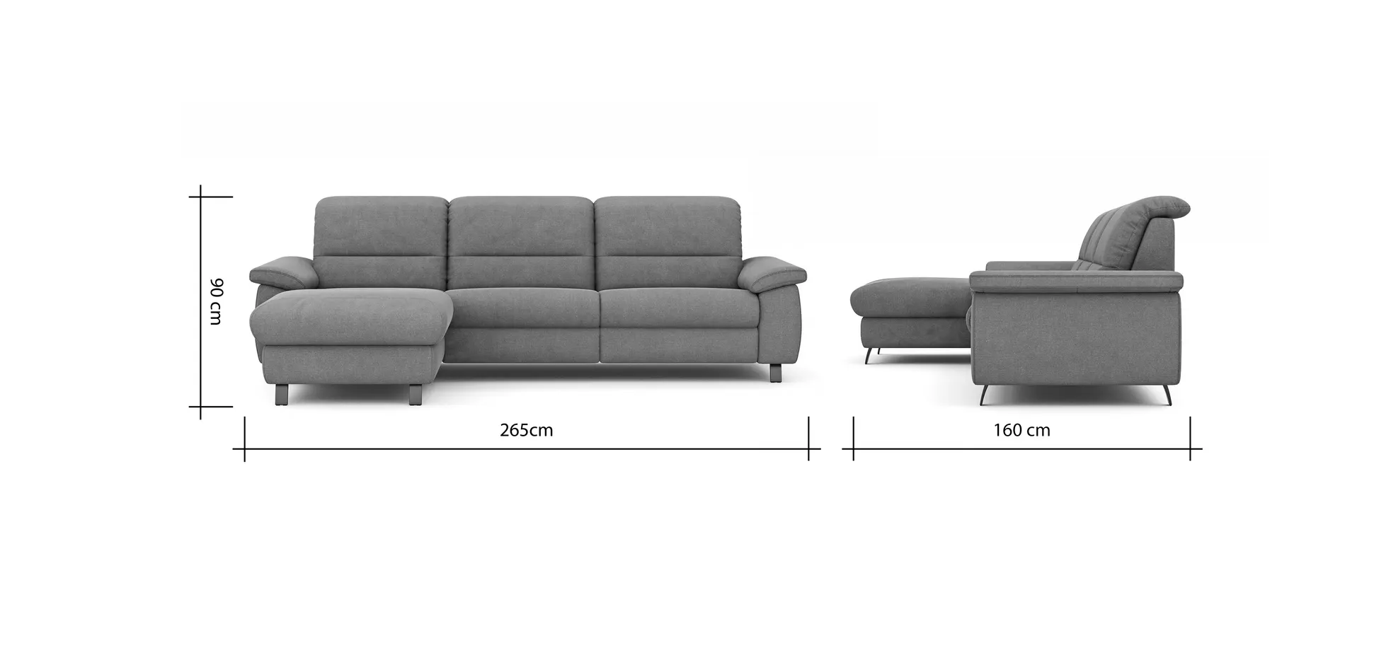 Ecksofa Cornella Classic - Longchair links mit 2-Sitzer, Stoff, Curry