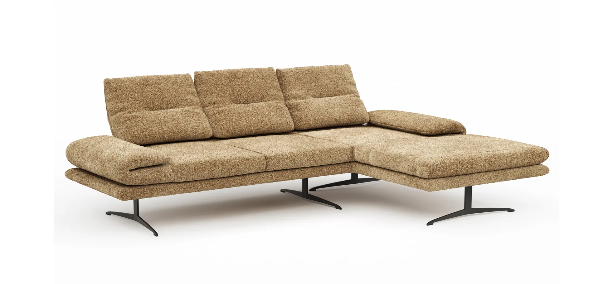 Ecksofa Lucero 2.0 - 2-Sitzer mit Longchair rechts inkl. Rückenlehne verstellbar, Stoff, Cognac