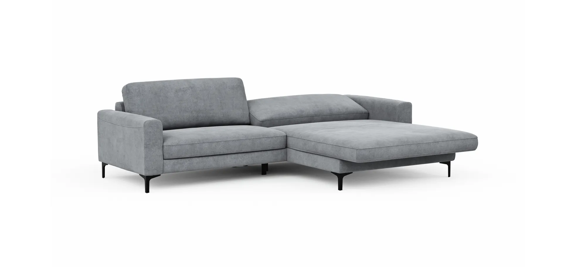 Ecksofa Oviedo - 1,5-Sitzer mit Longchair rechts inkl. Relaxfunktion (motorisch), Stoff, Grau