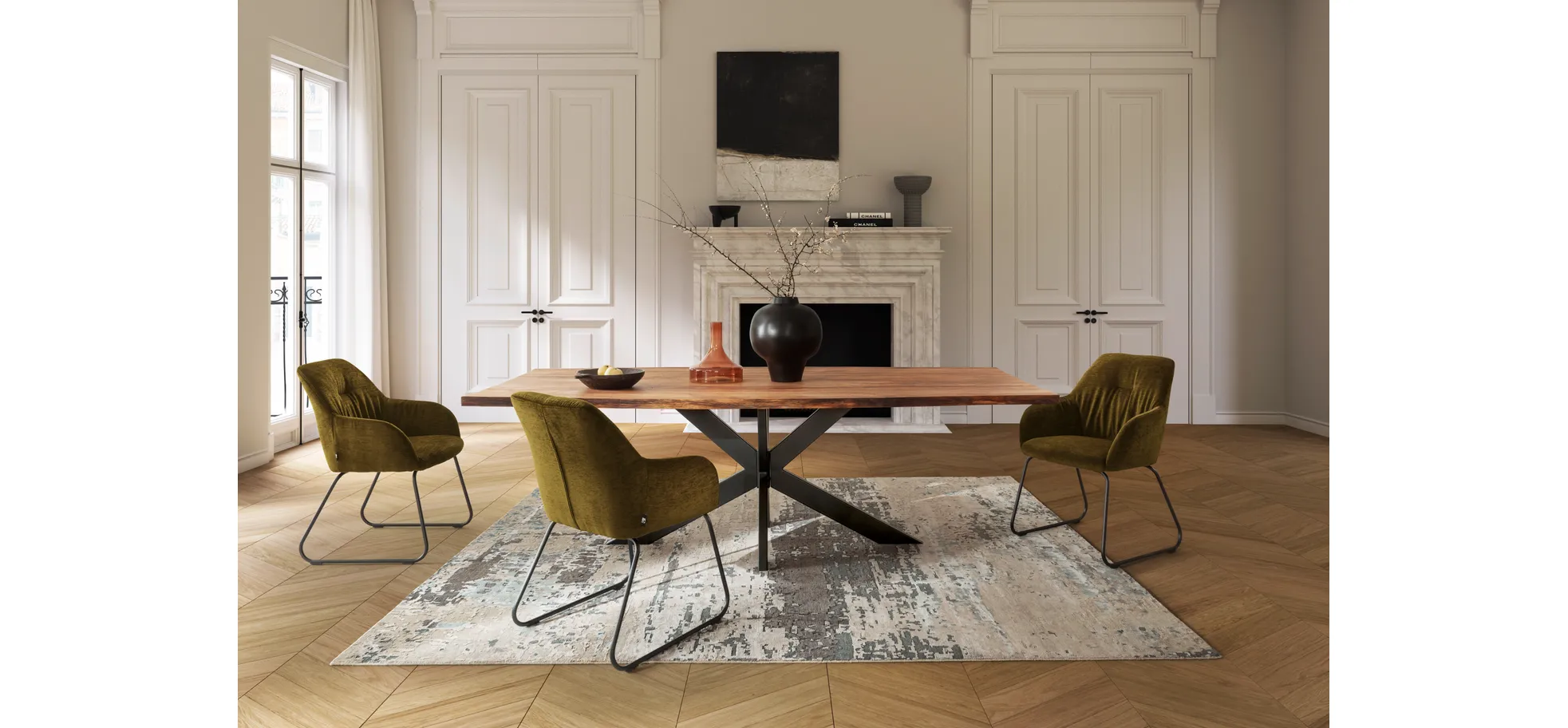 Esstisch Duna - LB ca. 260x100 cm, Wildeiche Massiv, Geölt, Sternengestell