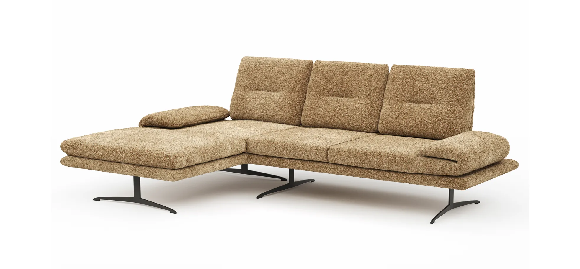 Ecksofa Lucero 2.0 - Longchair mit 2-Sitzer rechts inkl. Sitztiefenverstellung, Drehsitz und Sitztiefe verstellbar, Stoff, Cognac