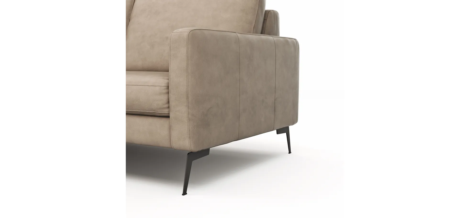 Ecksofa Enna - Longchair Links mit 3-Sitzer, Armlehne A, Leder, Taupe