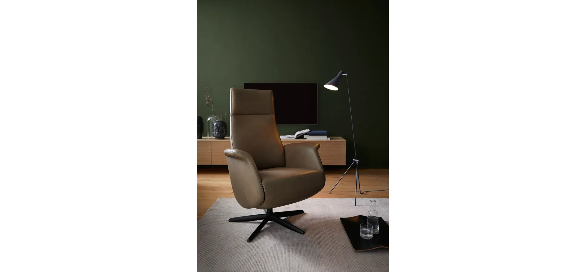Sessel Girona - Relaxfunktion (motorisch), Leder, Moos