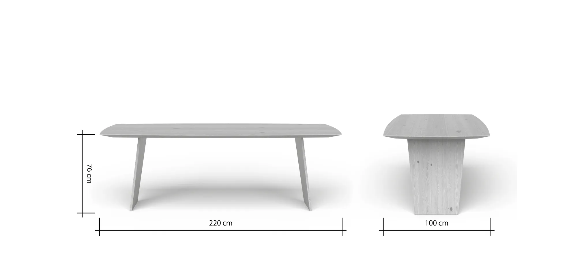 Esstisch 3100 - LB ca. 220x100 cm, Asteiche Bianco massiv, Holzwange
