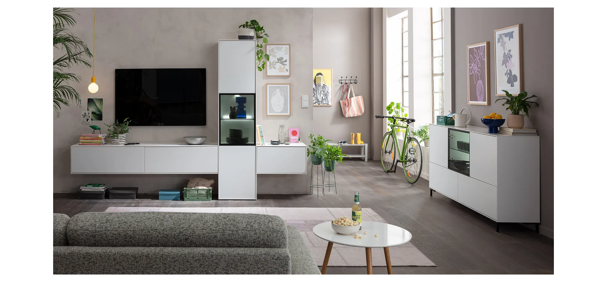 Sideboard Medio - inkl. Beleuchtung, Lack, Weiß