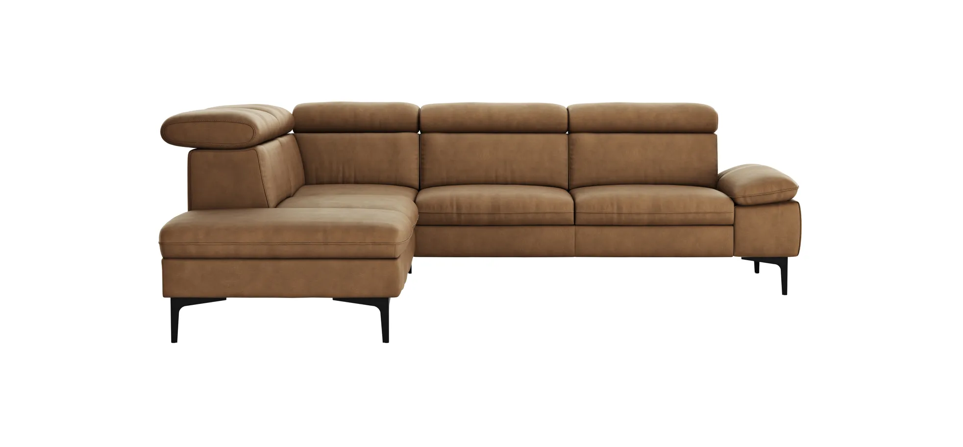 Ecksofa Felipa - Ecke links mit 2,5-Sitzer inkl. Kopfteil verstellbar, Leder, Cognac 105121