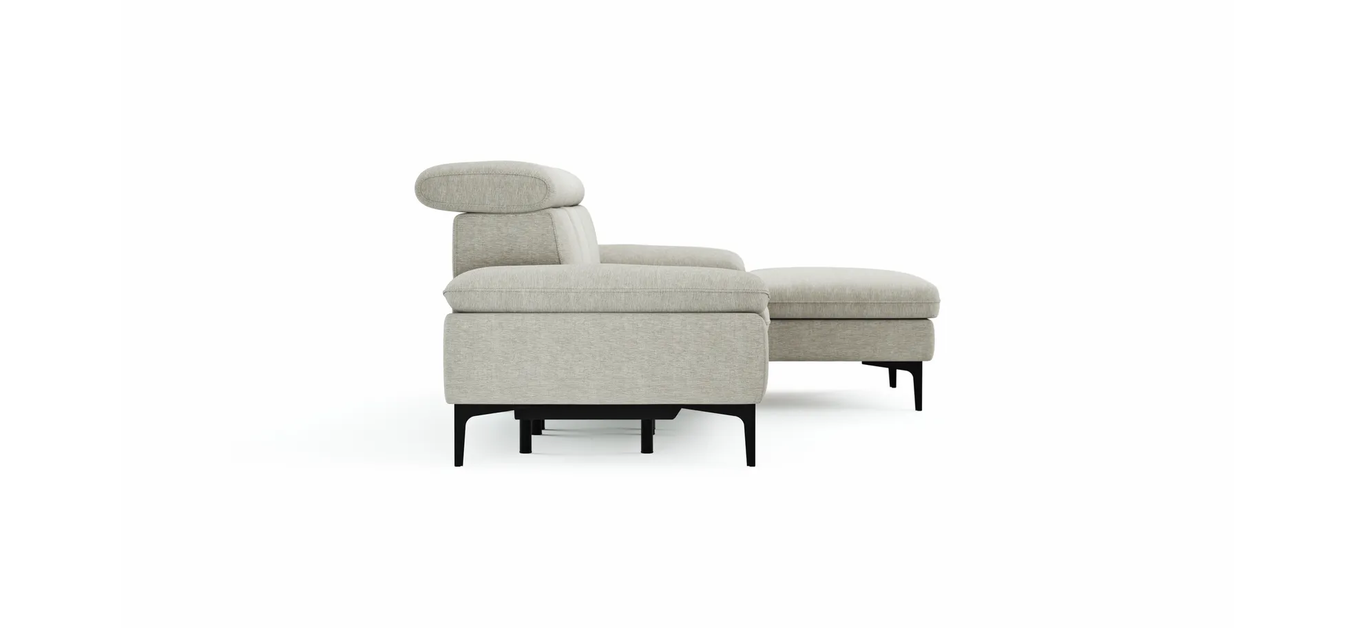 Ecksofa Felipa - 2,5-Sitzer mit Longchair rechts inkl. Armlehne verstellbar und Rückenlehne/Sitztiefe verstellbar (motorisch), Stoff, Natur