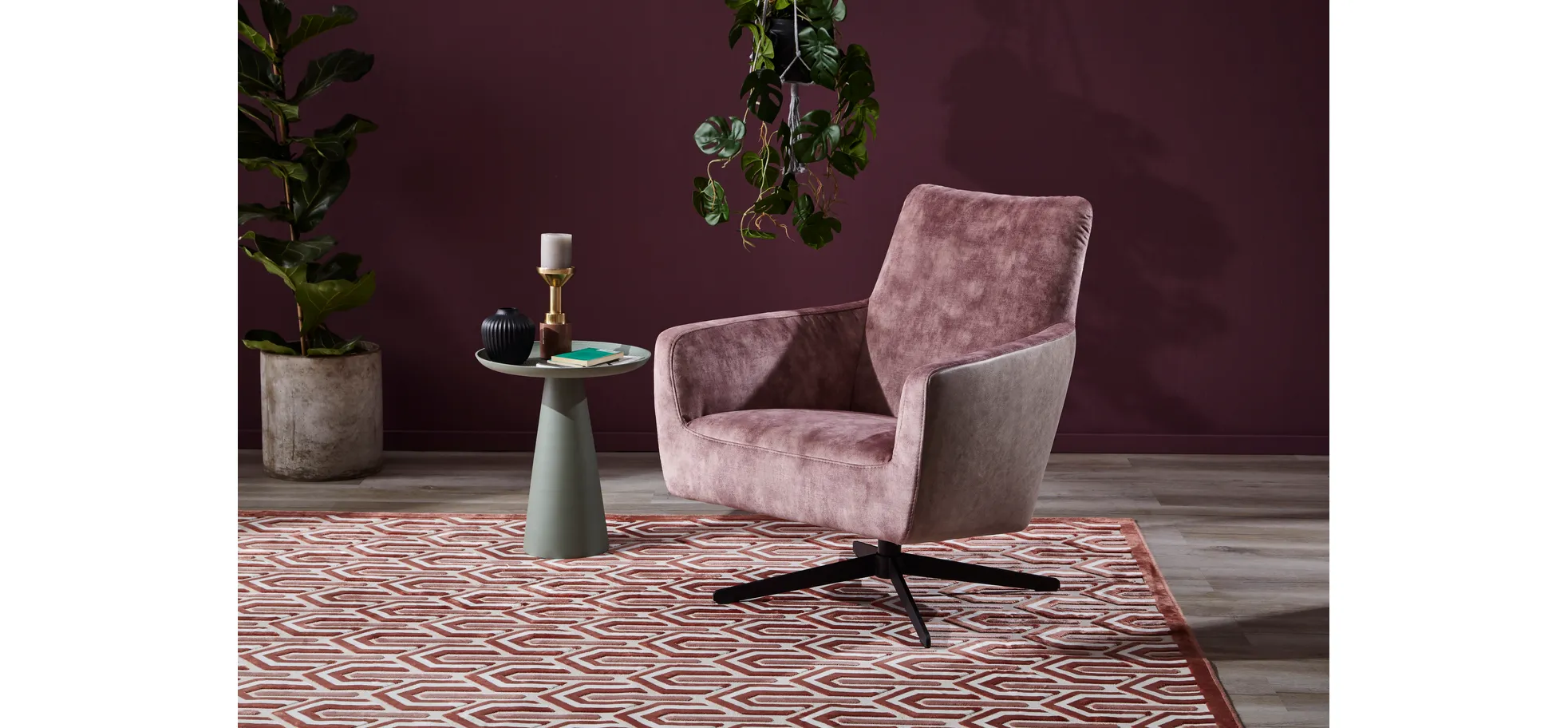 Drehsessel Matina - Größe M, Leder&Stoff, Dunkelbraun, Mauve