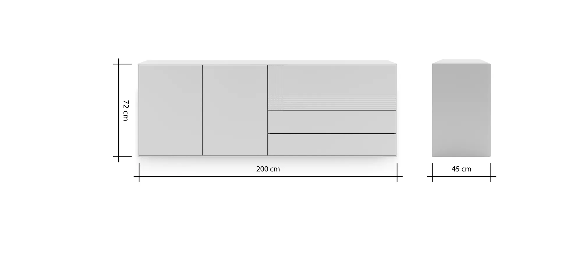 Sideboard Colore - B ca. 200 cm, Lack, Weiß