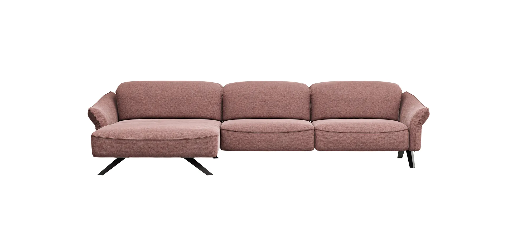 Ecksofa Bormio - Longchair links mit 3-Sitzer, Kopfteilverstellung, Stoff, Pfirsich 100884
