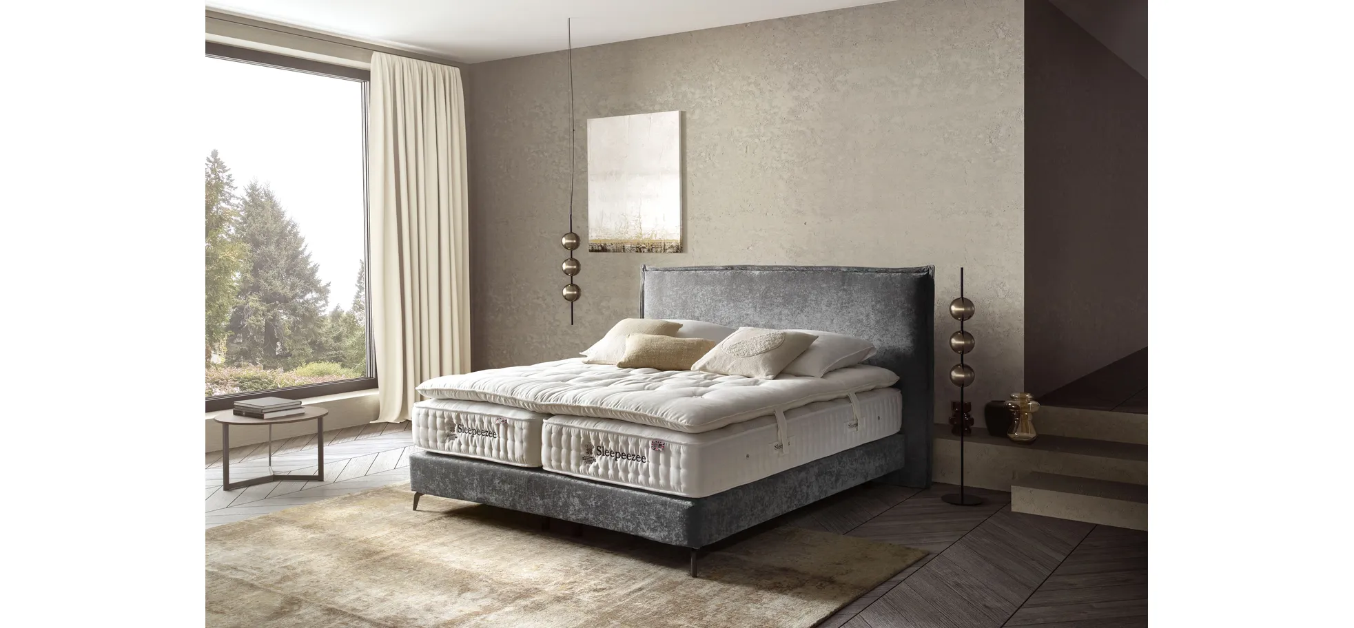 Boxspringbett Contur 2700 - Liegefläche ca. 180x200 cm, Stoff, Grau