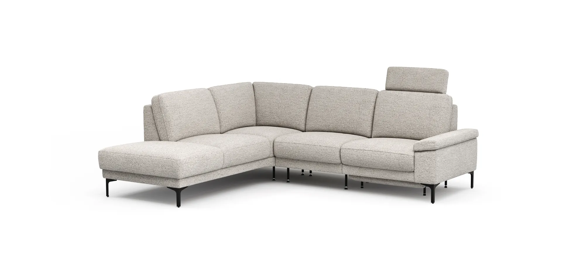 Ecksofa Matero - Ecke mit 2-Sitzer rechts inkl. Relaxfunktion motorisch und Sitzvorzug, Stoff, Hellgrau