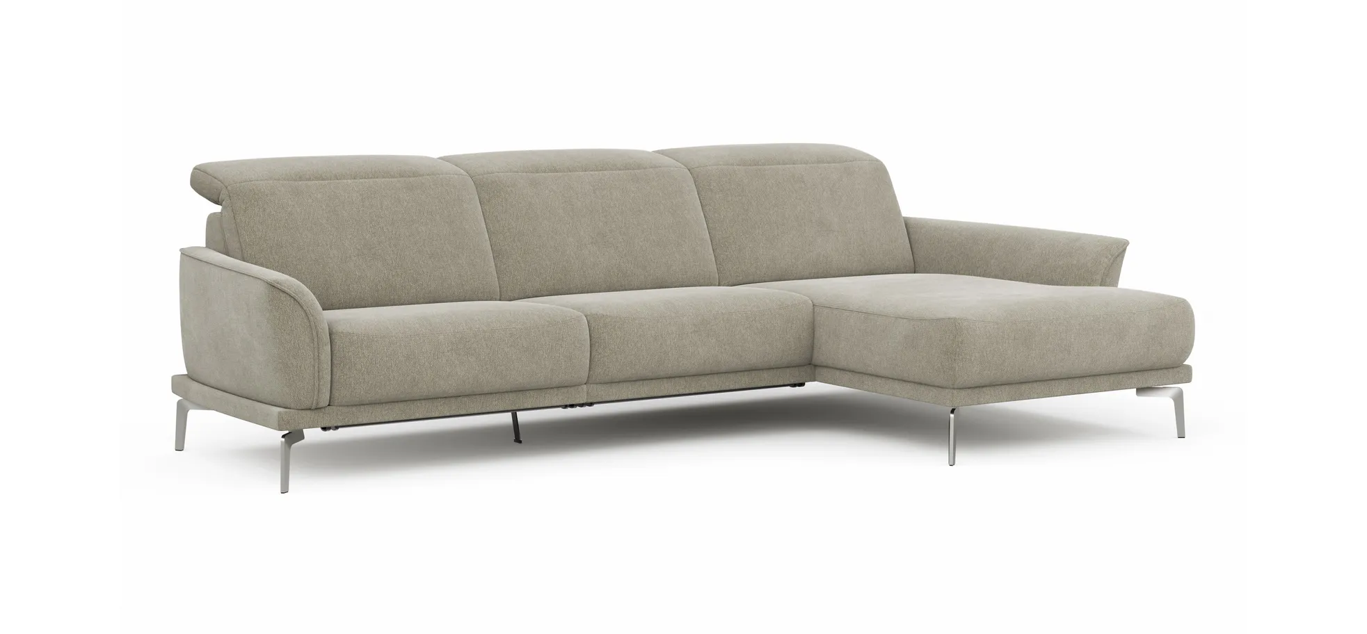 Ecksofa Amadena - 2-Sitzer mit Longchair rechts inkl. Relaxfunktion motorisch, Stoff, Limone