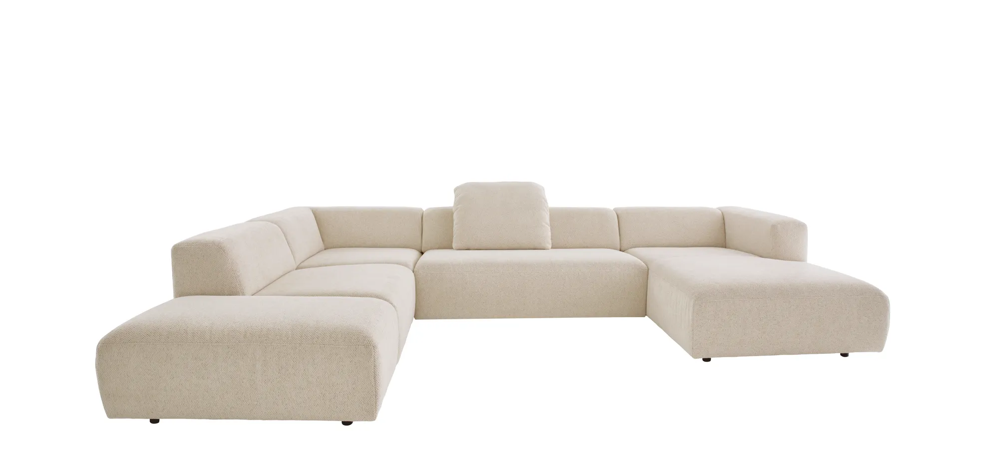 Ecksofa Caruso - Ecke links, 2-Sitzer, Longchair rechts, Stoff, Ecru