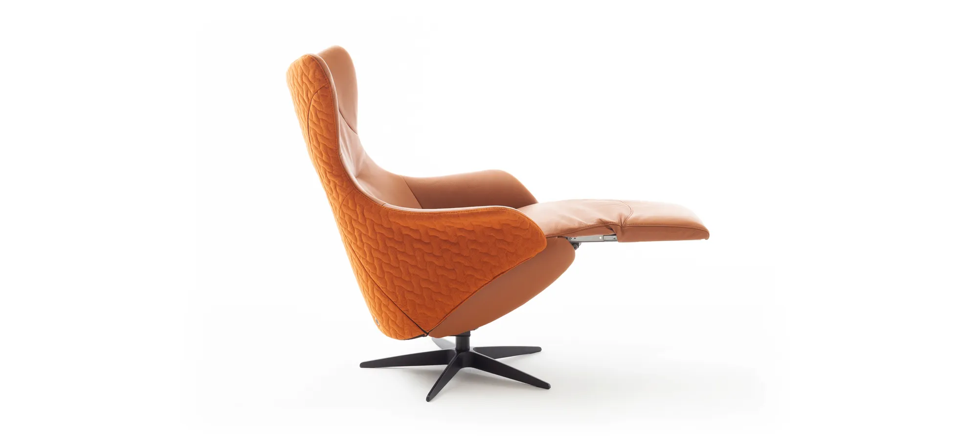 Relaxseessel Follina - Relaxfunktion (motorisch), Leder, Stoff, Cognac