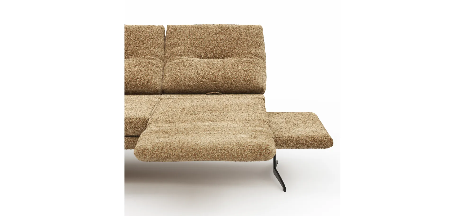 Ecksofa Lucero 2.0 - Longchair mit 2-Sitzer rechts inkl. Sitztiefenverstellung, Drehsitz und Sitztiefe verstellbar, Stoff, Cognac