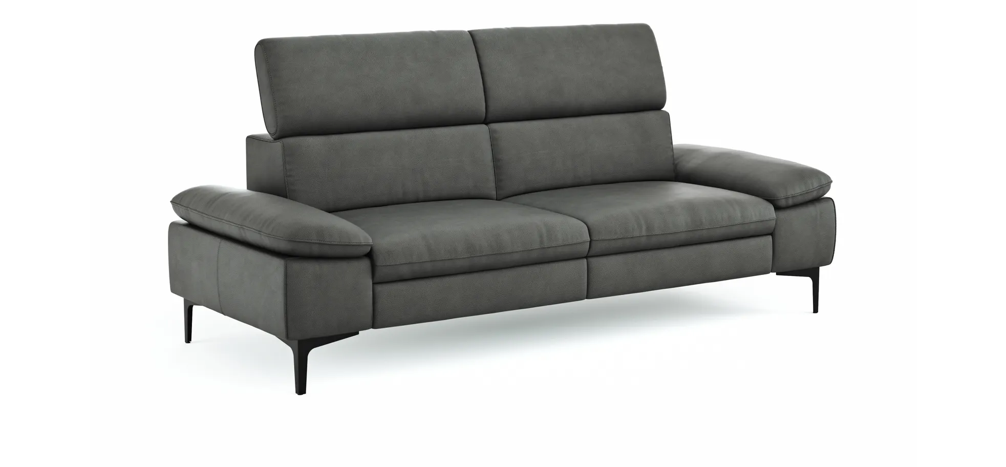 Sofa Felipa - 3-Sitzer inkl. Kopfteil verstellbar, Leder, Grau