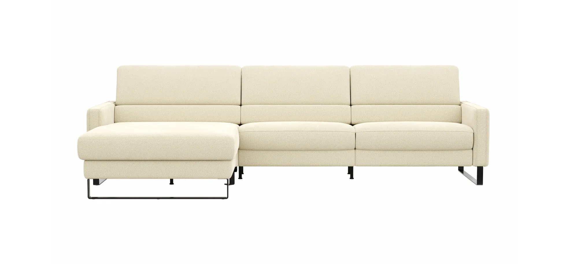 Ecksofa Valera - Longchair mit 3-Sitzer rechts inkl. Rückenlehne verstellbar, Stoff, Natur 202612