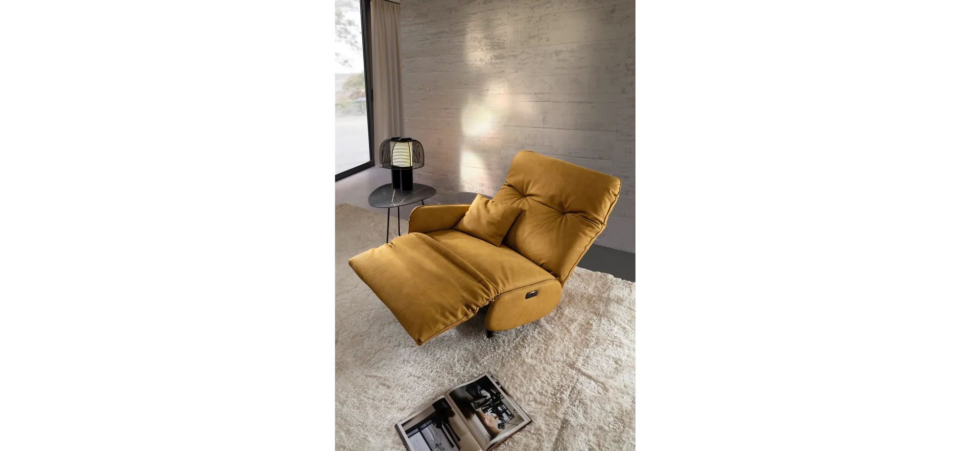 Loungesessel Lovere - Leder, Curry, Armlehne links