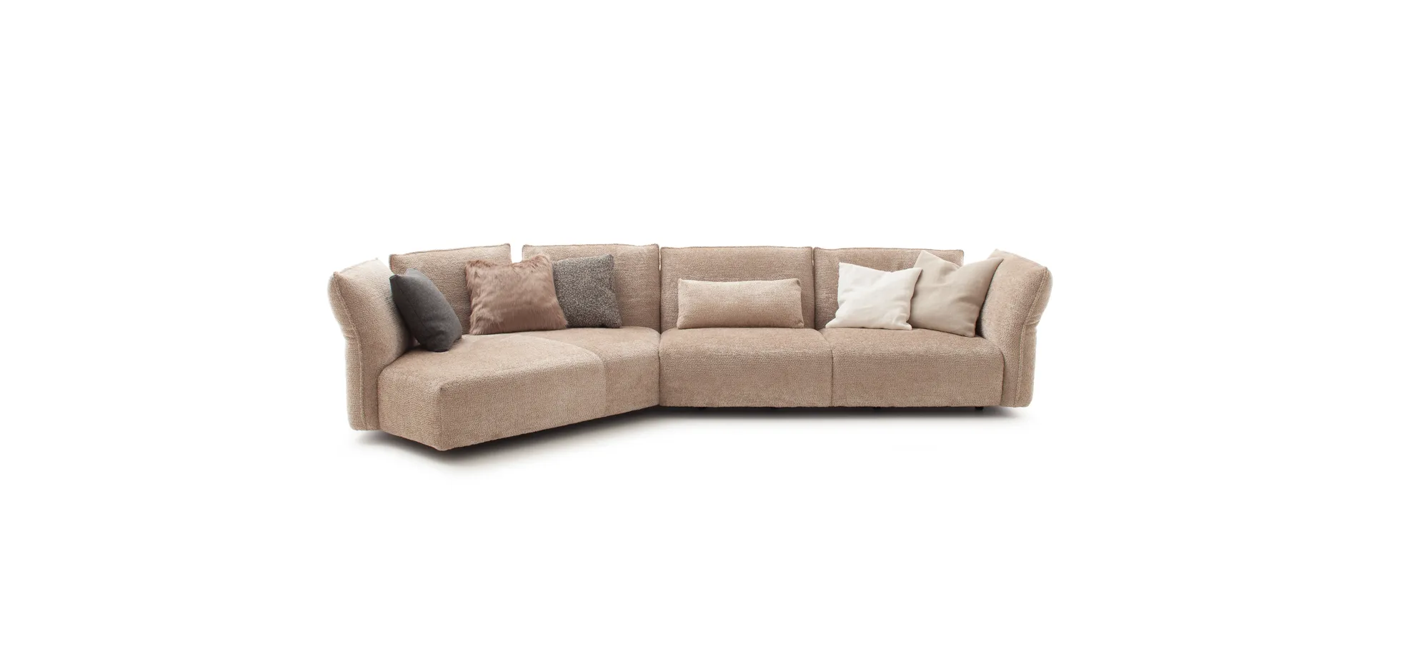Trapezsofa Motone - Ecke links mit 2-Sitzer, Stoff, Beige