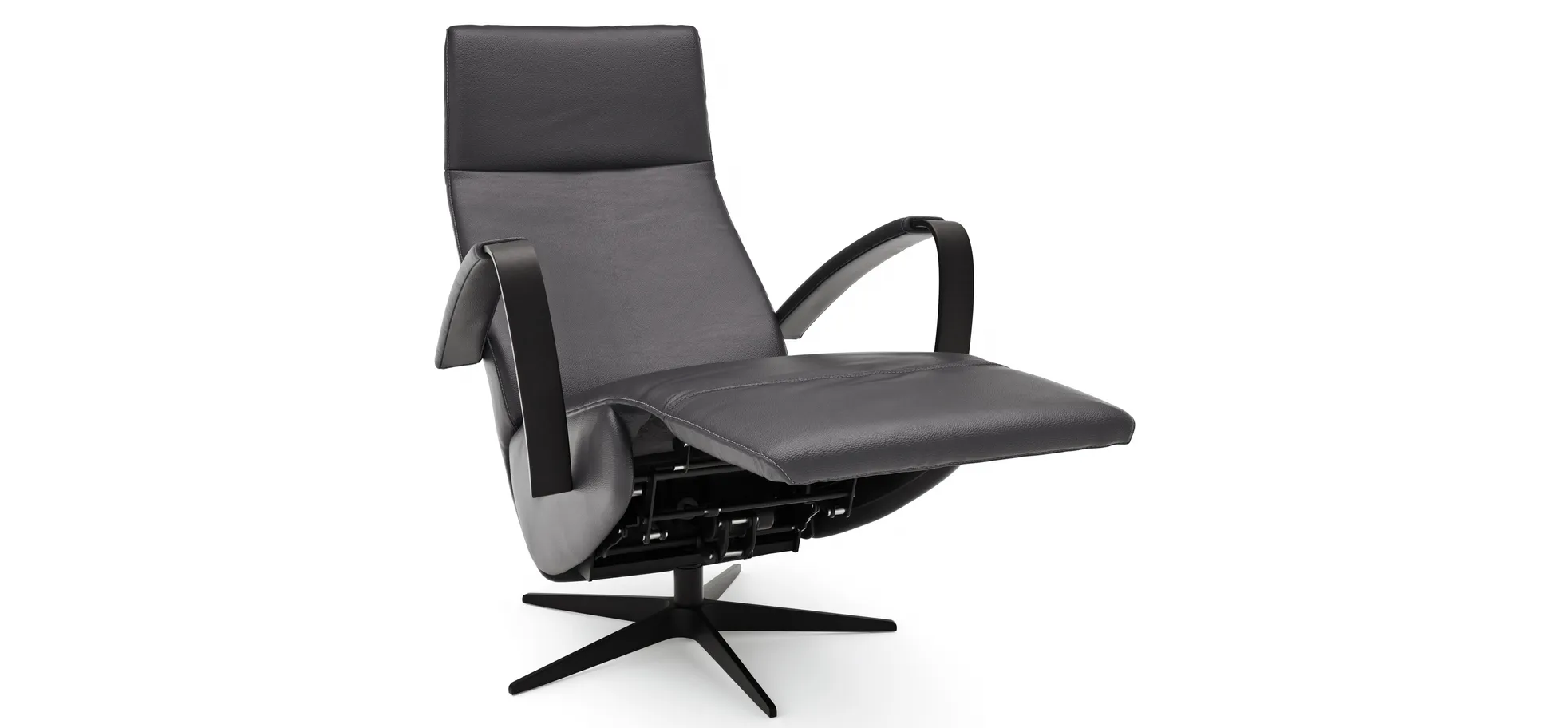 Relaxsessel Girona - Relaxfunktion (motorisch), Leder, Schwarz