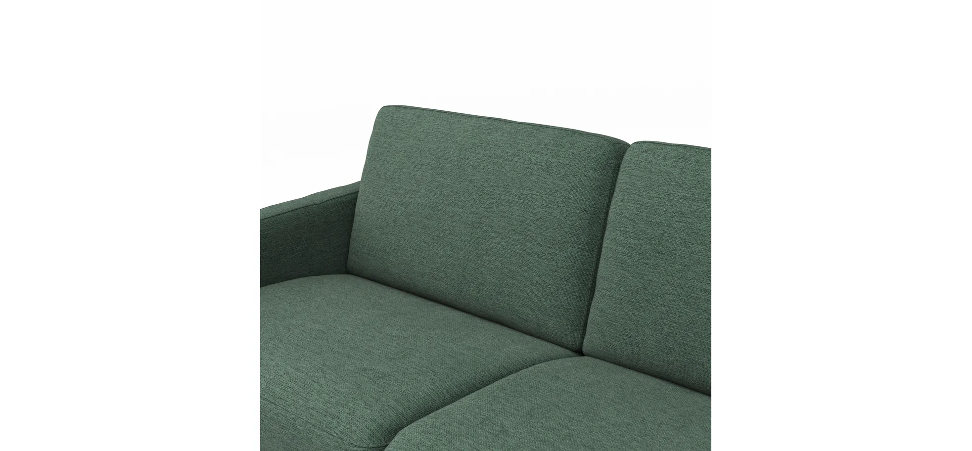 Ecksofa Nuoro - 2-Sitzer mit Longchair rechts inkl. Schlaffunktion und Bettkasten, Stoff, Dunkelgrün