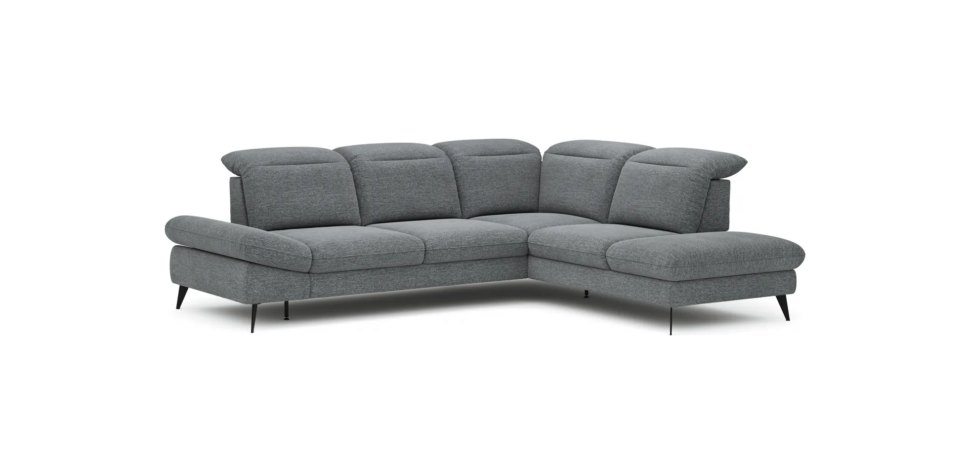 Ecksofa Alegria - 2,5-Sitzer mit Ecke rechts inkl. Kopfteil/ Armlehne/ Sitztiefe verstellbar, Stoff, Graublau